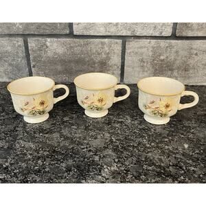 3 Vintage Mikasa Avante FE 902 Firenze Footed Coffee Tea Cups Pink Flowers